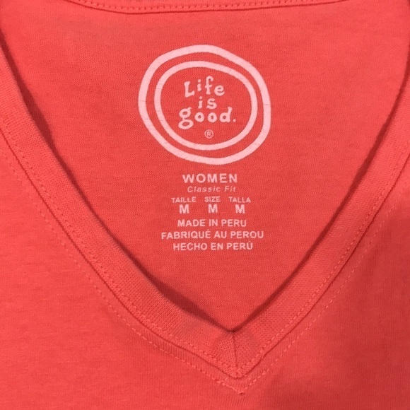Life is Good 8th Note “Worthy” V-Neck Coral Screen T-Shirt size M - Picture 6 of 10